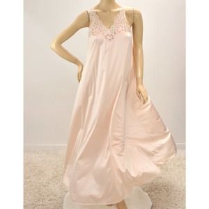 Vintage Nightgown Womens Small Light Pink Lace V Neck Long Maxi Lingerie